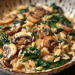 Spinach and Mushroom Orzo Bathed in Creamy Sauce