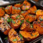 Maple Garlic Butter Roasted Sweet Potatoes