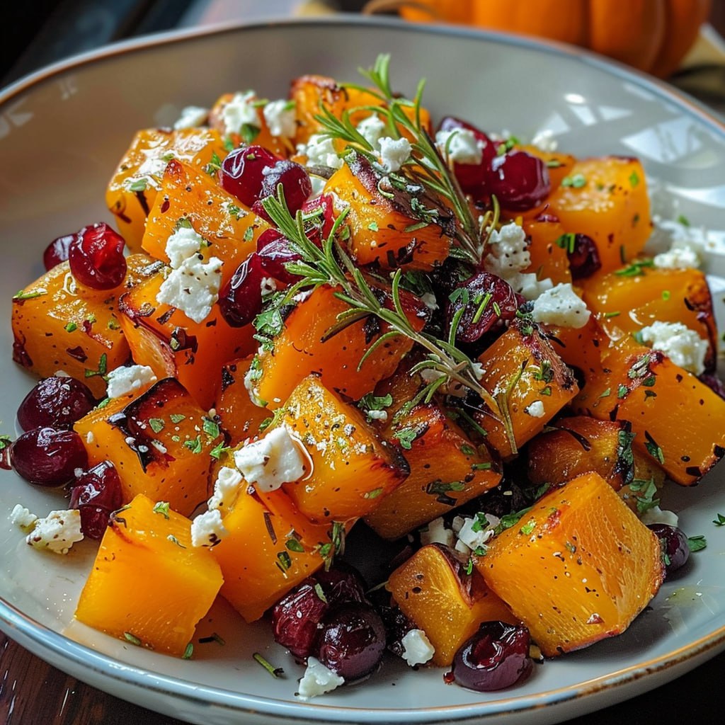 Honey Roasted Butternut Squash with Cranberries and Feta