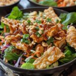 Thai Peanut Chicken Salad with Crispy Wonton Strips