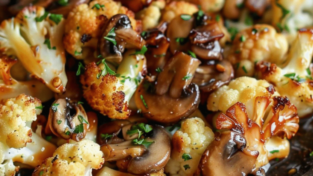Garlic Roasted Cauliflower and Mushrooms